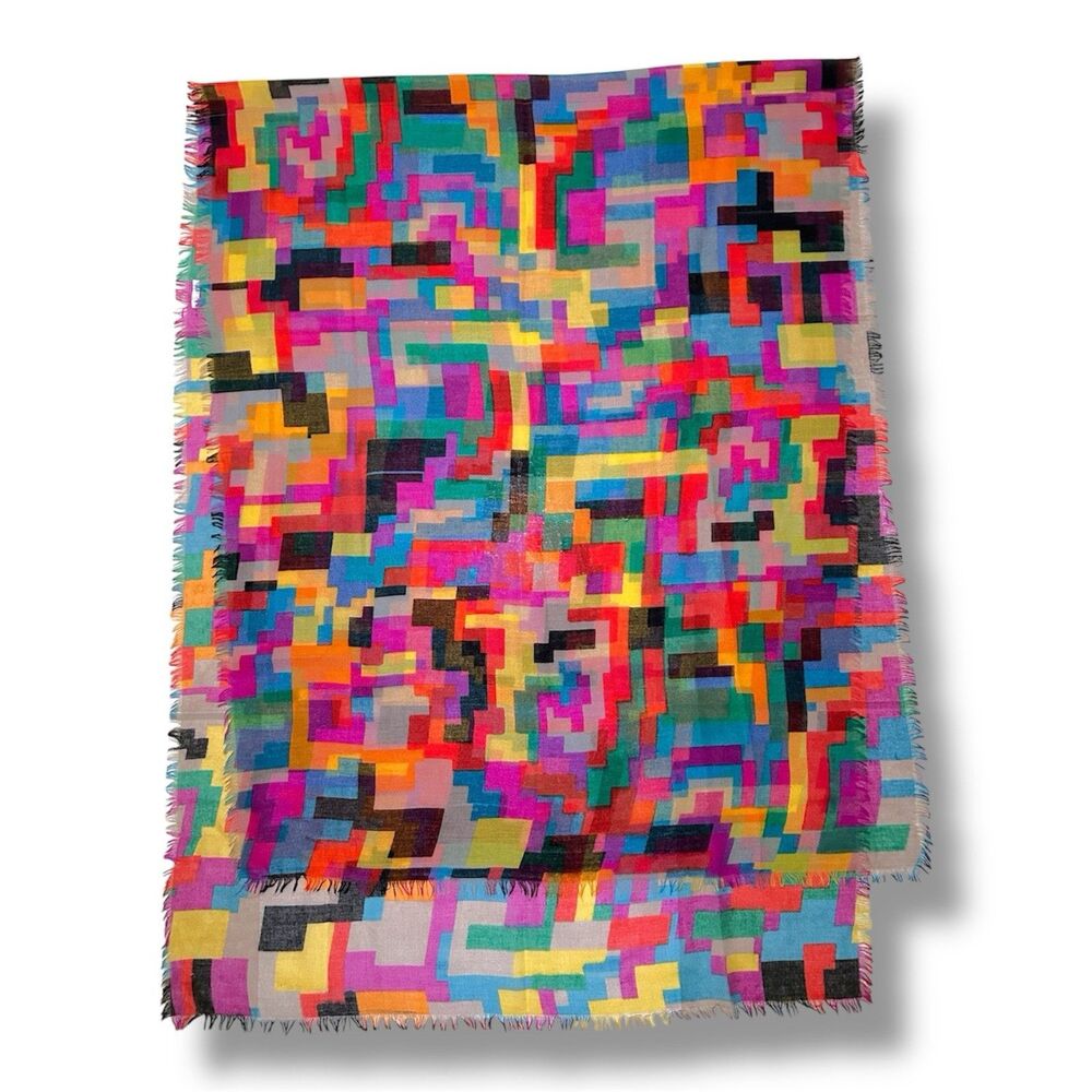 Multicolor Rectangular Scarf 27.5” X 74” Orange Pink Green